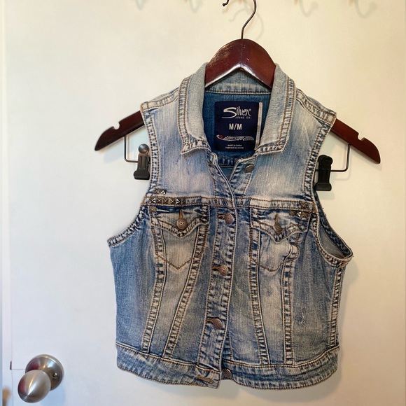 Silver Jeans Women’s Cropped Blue Jean Vest Size Medium - Picture 1 of 8